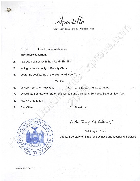 New York Hague apostille 2026 Hague apostille from New York